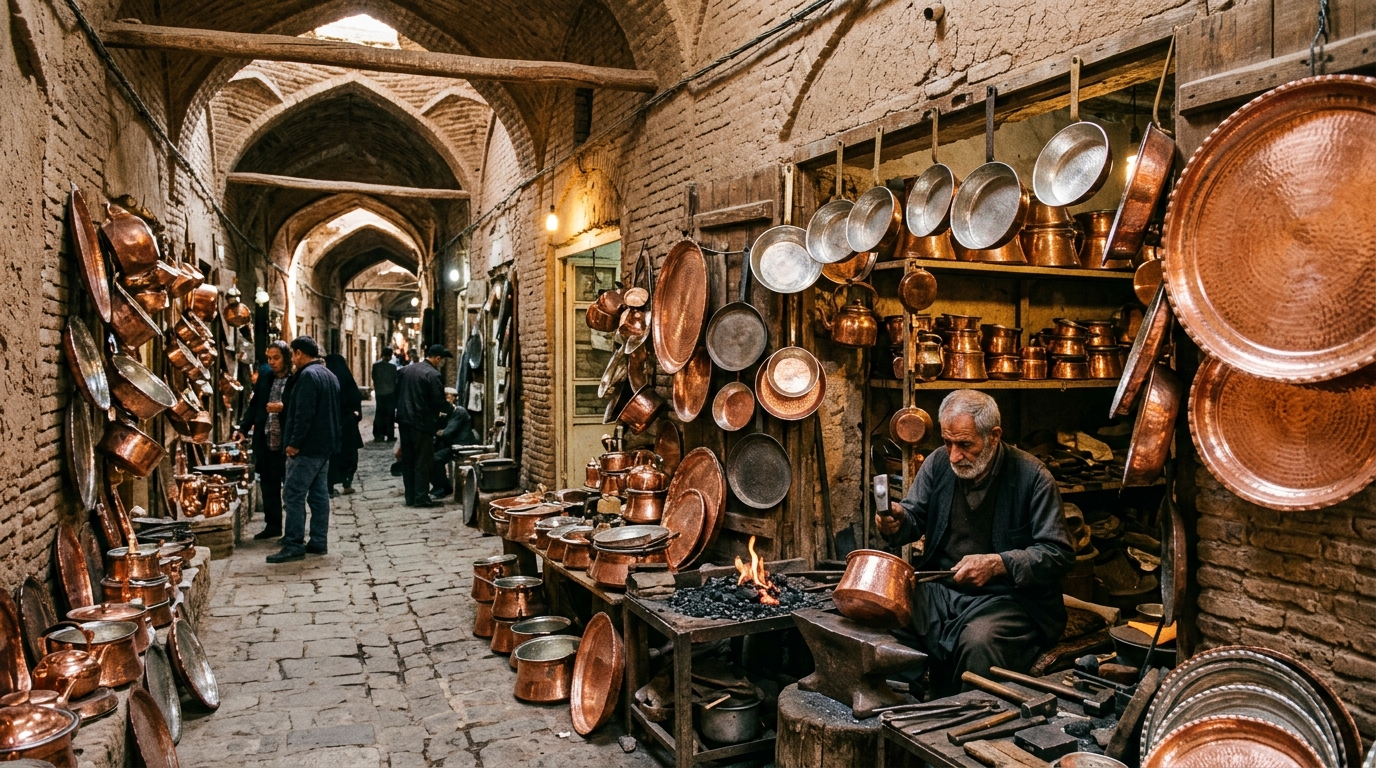 راسته مسگران و قلم‌زنان در بازار سنتی طبس
